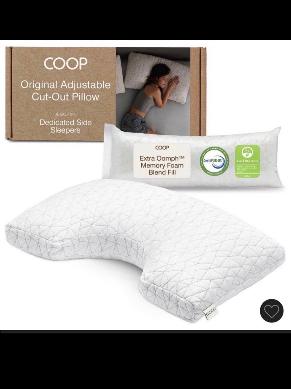 NWT Coop Original Adjustable Cut-Out Side Pillow - White